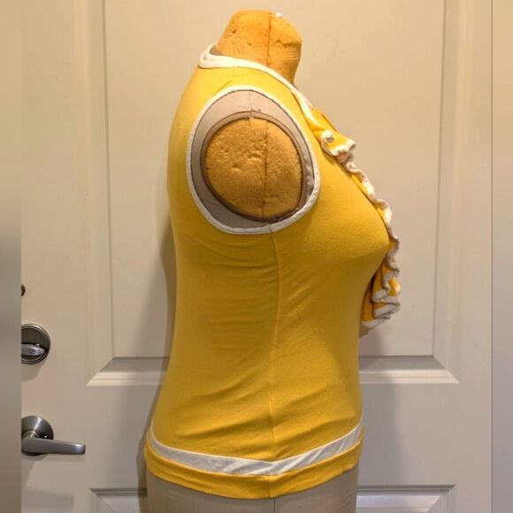 $5 Item! EUC Jeffrey Banks XS Yellow and White Frilled Button Collar Tank Top - Picture 4 of 7